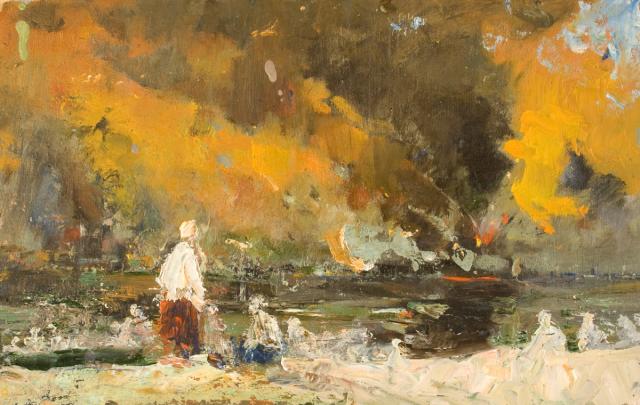 Черникова Н.Е. Вид на горящий город. Сталинград, август 1942 год. Этюд. 1942 Черникова Н.Е. Вид на горящий город. Сталинград, август 1942 год. Этюд. 1942